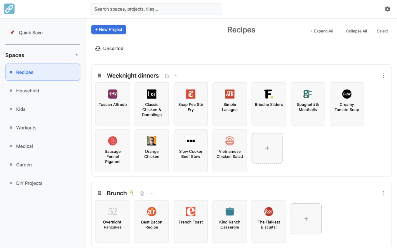 LinkTiles dashboard screenshot